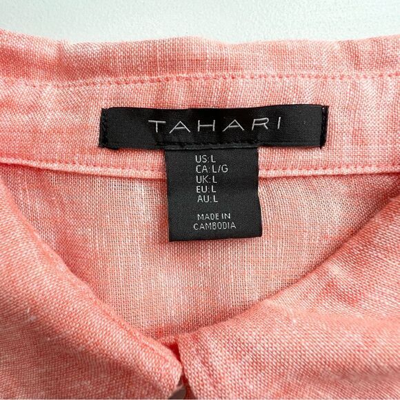 Tahari Linen Blend Coral Button Up Cover Up Shirt Dress Large - Picture 7 of 10